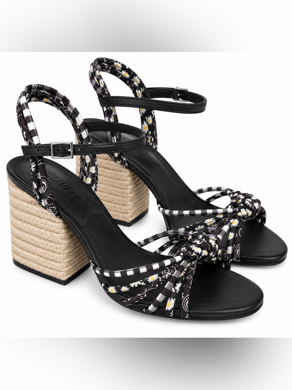 Schutz Black Woven Strap Block Heel Sandals 8.5